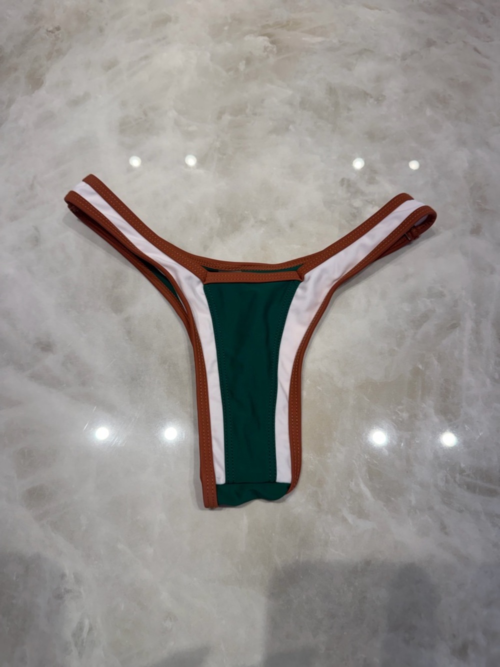 Emerald Green, White & Brown Trim Bikini Bottom